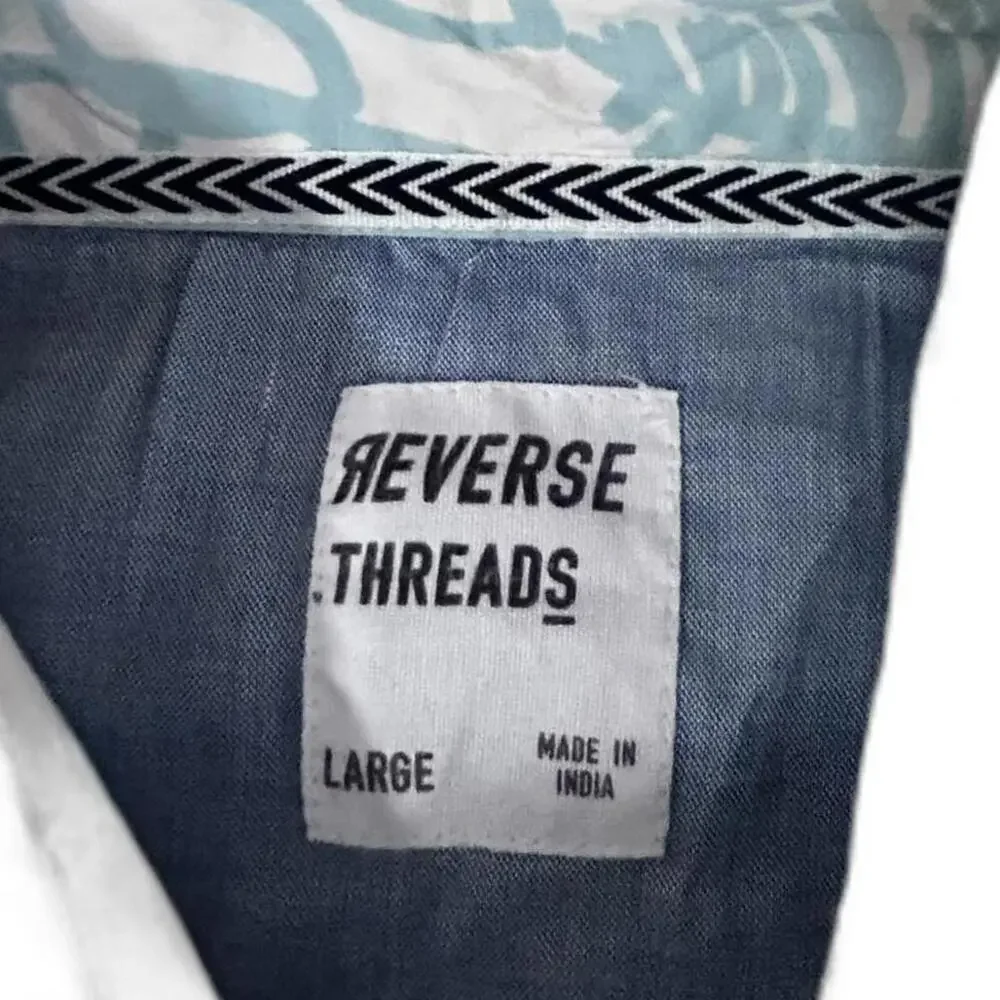 Reverse Threads Teal flower‎ print shirt Men's size Large